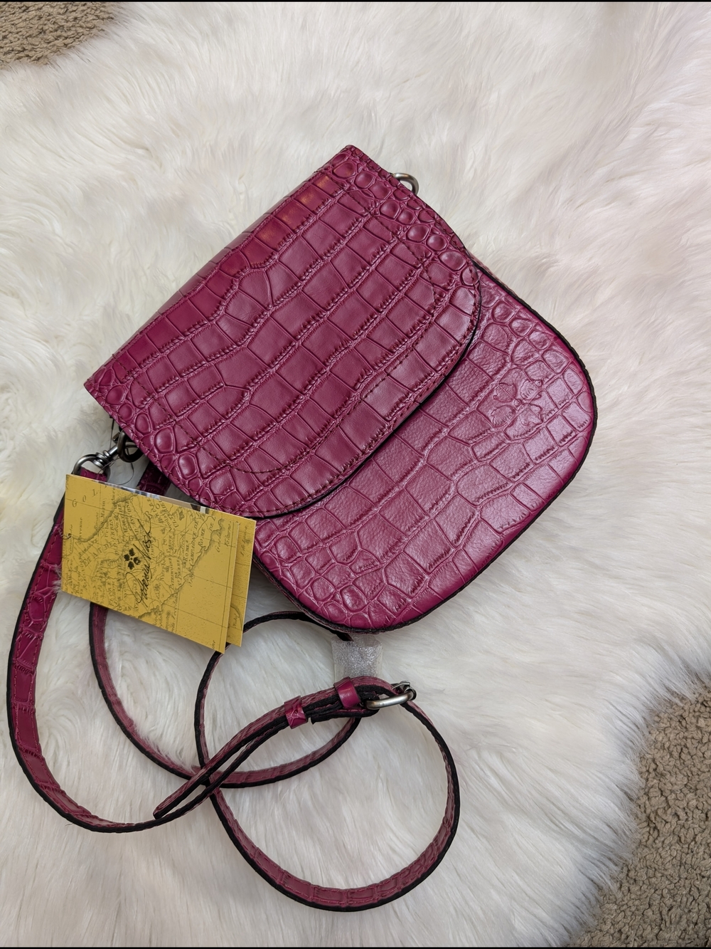 Patricia Nash Distressed Vintage Croc Collection Magenta Crossbody Bag NWT